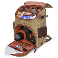 Photo Waterproof Retro Batik Canvas Camera Shoulders Backpack W USB &amp; Earphone Plug In F 15.4inch Laptop Tripod Travel DSLR Bag