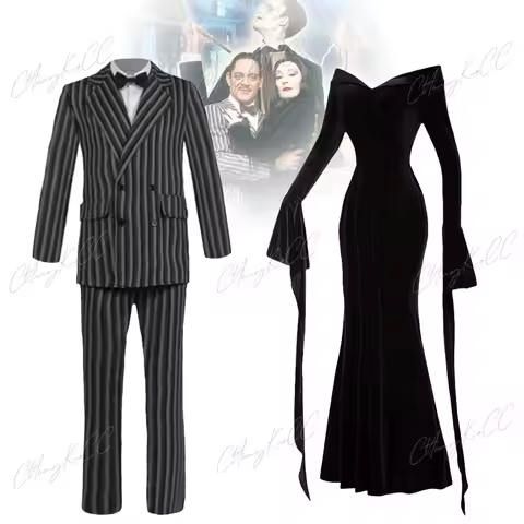 New Cosplay Family Wednesday Addams Costume Halloween Black Dress White Spot For Women Cosplay Costu