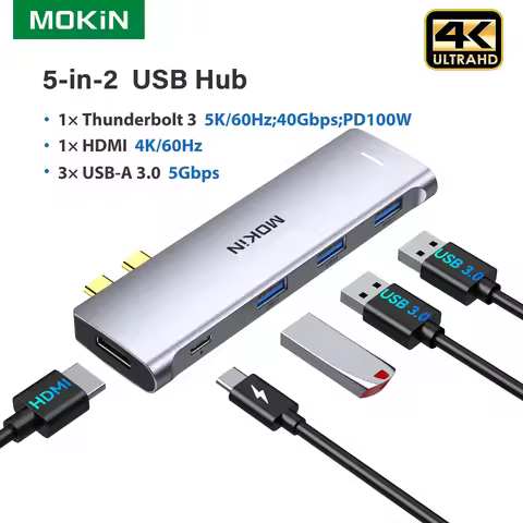 MOKiN USB C Hub for MacBook Pro Air Hub Adapter Multiport Adapter Mac Dongle with 4K@60Hz HDMI Thund