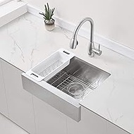 ZUHNE Stainless Steel Flat Apron Front Farmhouse Sink (24-Inch Small Single Bowl)