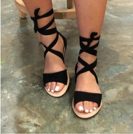 ioztt2024 ขายดีที่สุด - /☂ New Sandals Flock Flat Cross-Strap Bandage Snakelike Breathable Peep Toe 