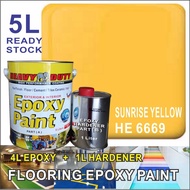 HE 6669 SUNRISE YELLOW  ( 5L ) HEAVY DUTY BRAND Two Pack Epoxy Floor Paint - 4 Liter Paint + 1 Liter hardener