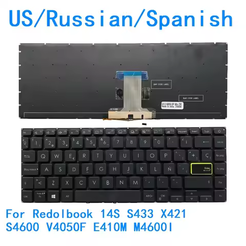 New US Russian Spanish language Backlit Keyboard For ASUS Redolbook 14S S433 X421 S4600 V4050F E410M