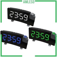 [Amleso] Alarm Clock with USB Charger Radio Timeout Projection Curved Screen Alarm