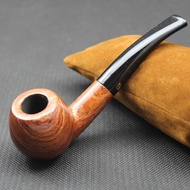 Handmade Nature Solid Red Wood Bent Type Smoking Pipe Round RoseWood Tobacco Wooden Pipe 10pc 9mm Filter Pouch Holder 136S