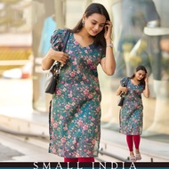 {**ส่งฟรี**} SMALL INDIA ✨👚 Trending Pattern Blue Printed Kurti Top เสื้อผู้หญิง ✨👚 Women Kurti Top