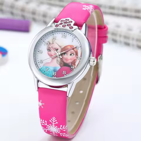 Elsa Watch Girls Elsa Princess Kids Watches Leather Strap Cute Children's Cartoon Wristwatches Gifts