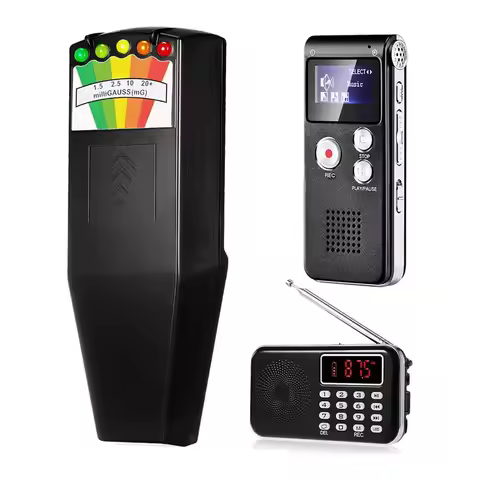 FULL-3 Item Equipment Bundle For Research: 8GB Audio Recorder, EMF Detector, And Magnetic Field Sens