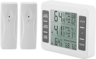 Fridge Thermometer, Outdoor Thermometer, Fridge Thermometer with 2 Wireless Sensors with Audible Alarm, for Indoor and Outdoor Use, Easy to Read LCD Display