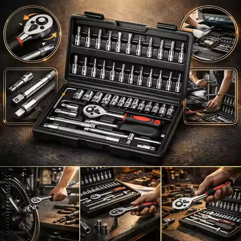 46pcs Mechanical Tool Socket Set,Suitable for Use in Automotive,Home,Garage,Bicycle Trunk,Organized 