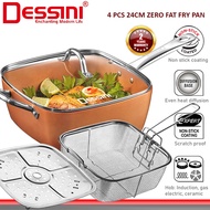 DESSINI ITALY Zero Fat 4 Pcs Aluminium Induction Non Stick Copper Casserole Pot Bowl Deep Frying Pan