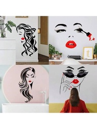 黑紅吻槍個性女士可拆卸壁紙壁畫貼紙，自粘式乙烯基牆壁裝飾品適用於客廳臥室，冰箱玻璃和家居裝飾防水貼紙，DIY貼紙