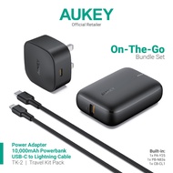 AUKEY TK-2 On-The-Go Bundle Set Power Adapter, 10,000mAH Powerbank, USB-C to Lghtng Cable