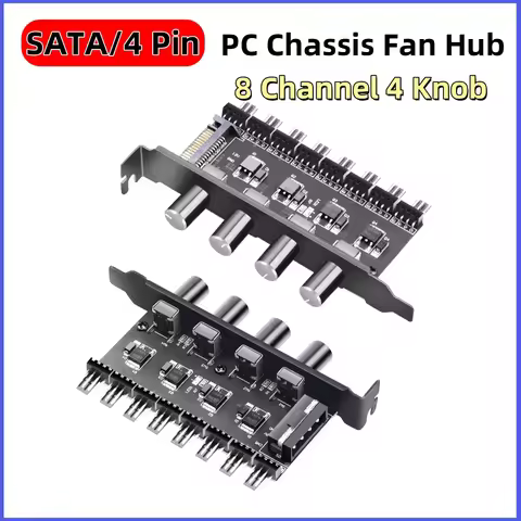 PC Chassis Fan Hub SATA/4 Pin Adapter 8 Channel PWM Fan Hub Cooler Speed Controller 4 Knob PC Case C