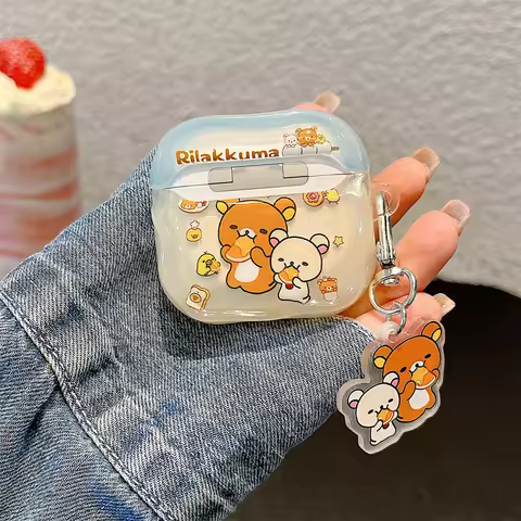 Cute Rilakkuma cartoon headphone cover for Apple Airpods 4 3 2 Pro 2 4 Fundas with charm cute silico