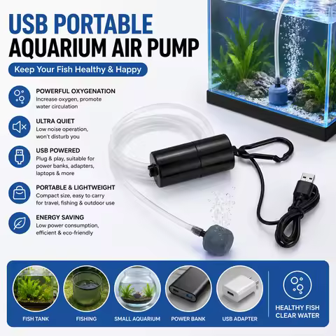 Aquarium USB Air Pump Fish Tank Silent Oxygen Pump Mini Portable 5V Oxygenator Aerator for Small Tan