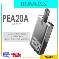 Romoss PEA20A (20000mAh) Powerbank 22.5W Fast Charging, Two Ways cables Charging - Warranty Malaysia