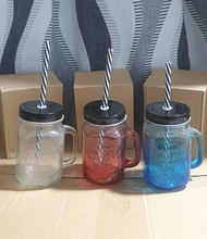 500ml High Quality Mason Jar Glass Bottle with FREE Straw Gradient Color Transparent mason drinking