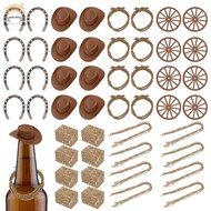 48Pcs West Themed Decor Kit Farm Style Mini Cowboy Hat Natural Rope Multipurpose Arrangement SHOPTKC