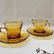 【好日戀物】日本 ADELEX 早期琥珀色花瓣咖啡杯盤組儀式感