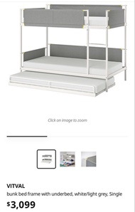 IKEA VITVAL Bunk Bed Frame with Underbed - White/Light Grey, including 3 mattresses 