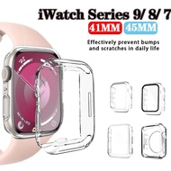 Transparent Case For iWatch Series 9 8 7 41MM 45MM IWatch Clear Full Screen Half Protector Cover Tempered Glass+cover Screen Protector Case