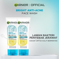 (PAKET HEMAT ISI 2) Garnier Bright Complete 3-in-1 Anti Acne Facial Cleanser Skin Care - 100ml