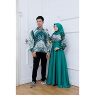 couple gamis batik kombinasi polos couple pesta baju kondangan gamis