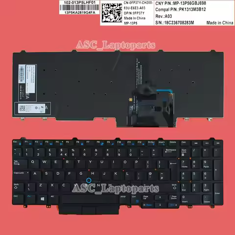 New UK QWERTY Keyboard For DELL Latitude E5550 E5570 E5580 Precision M3510 M7510 M7710 Black with BA