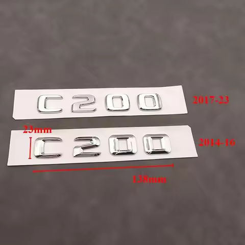 3d ABS Chrome Black Logo C200 Emblem Adhesive Letters Decal Car Trunk Badge For W204 W205 C 200 C200