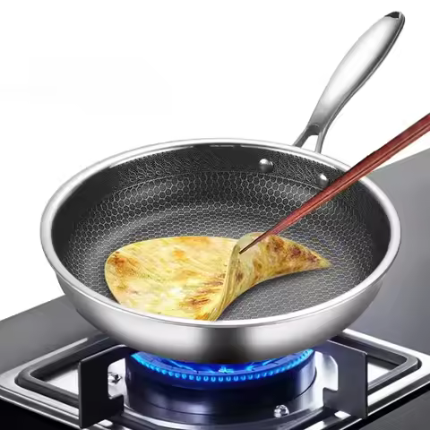 26/28/30cm Frying Pan Stainless Steel Honeycomb Pot Non-coated NonStick Pan Thickened Steak Cooking 