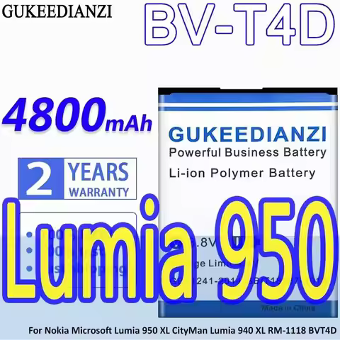 Mobile Phone Battery 4800mAh BV-T4D Reliable Power For Nokia Lumia 950 XL Cityman 940 XL RM-1118
