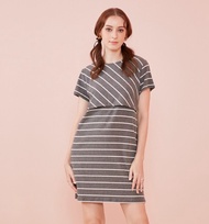 Ririn Stretchy Stripe Dress-Gray ชุดคลุมท้อง ชุดให้นม