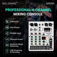 MELONARE ARMX4 4-Channel Audio Mixer DJ Mixer USB Audio Interface Bluetooth Function 16 DSP Effects