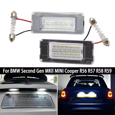 2Pcs LED Lights License Plate Light For Mini Cooper R56 R57 R58 R59 Built-In CAN-bus Resistor Error 