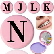 Braces case Portable black letter-pattern tooth case with mirror for dentures outdoor aligners and b