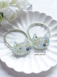 貓貓 meow 綠色 滴膠樹脂 一對入 髮圈  橡筋 UV Resin