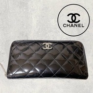 ⁺⊹古董精品⊹⁺┇CHANEL 銀色雙C-LOGO漆皮長夾✦