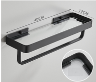 全城熱賣 - 浴室免打孔玻璃置物架（黑色40CM帶桿）