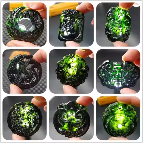 Natural Ink Jade Unicorn Dragon Pendant Hollow Carving Medicine King Stone Pixiu Necklace Fashion Ch