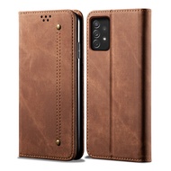 Samsung Galaxy A73 5G RULIEAN Retro Denim Leather Flip Wallet Stand Casing Cover for Samsung Galaxy 