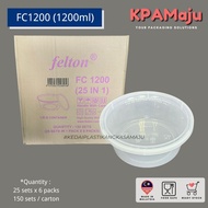 [150sets/carton] FC1200 (1200ml) - Round PP Container, Microwave Safe PP Container with Lid, Felton 