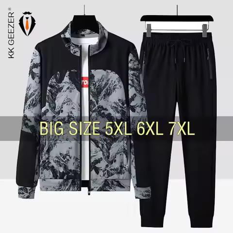 Men Sweatshirts Set Jacket Pattern Printing Oversize 5XL 6XL 7XL Plus Size Hoodie Pants Streetwear S
