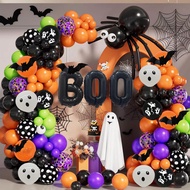 141pcs Spooky Halloween Balloon Arch Garland Kit Black Orange Purple Confetti Eye Ghost Latex Ball P