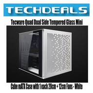 Tecware Quad Dual Side Tempered Glass Mini Cube mATX Case with 1 each 20cm + 12cm Fans