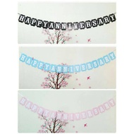 Exclusive Pink Happy Anniversary Banner and biru - Anniversary Banner - Anniversary - Bunting Flag
