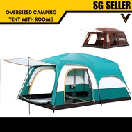 [SG SELLER] CAMPING TENT OVERSIZED WITH ROOM 4-10 PEOPLE LIVING ROOM BED ROOM DOUBLE LAYER LARGE RAI