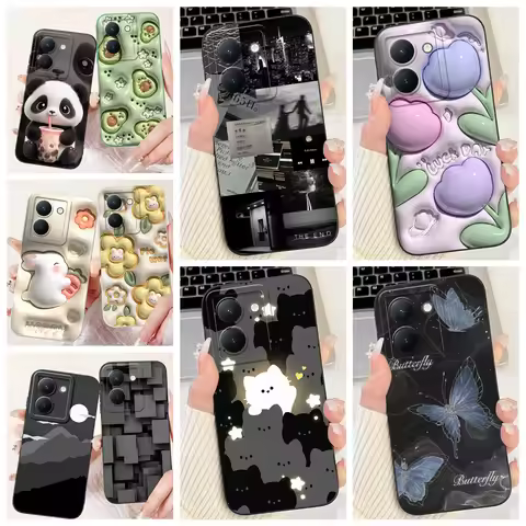 Funda For Vivo Y36 4G 5G Case Capa Soft Matte Silicone Bumper Cartoon Cat Panda Painting For Vivo V2
