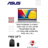 Asus VivoBook 14 A1404V-AAM171WS 14'' FHD Laptop Transparent Silver ( I7-1355U, 8GB, 512GB SSD, Inte