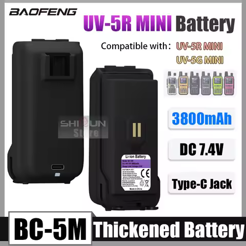 Baofeng UV-5R Mini Battery DC7.4V 3800mAh Thickened Rechargeable BC-5M Li-ion Battery Pack Type-C Ch